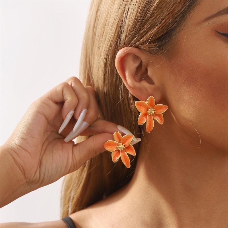 Handmade Floral Colorful Earrings Flower Earrings Stylish Enamel Flowers Drops Oil Earwear Jewelry Ornament for Women