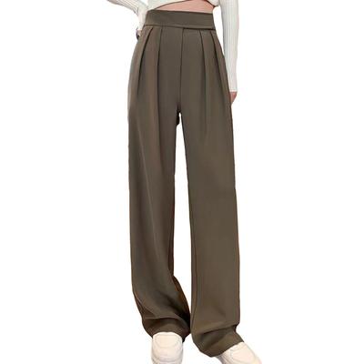 Hose mit weitem Bein, Damenhose, Damen-Anzughose, gerade, weites Bein, lockere hohe Taille, einfarbig, formell, Ol, Pendeln, volle Länge, Befestigungsband verstellbar