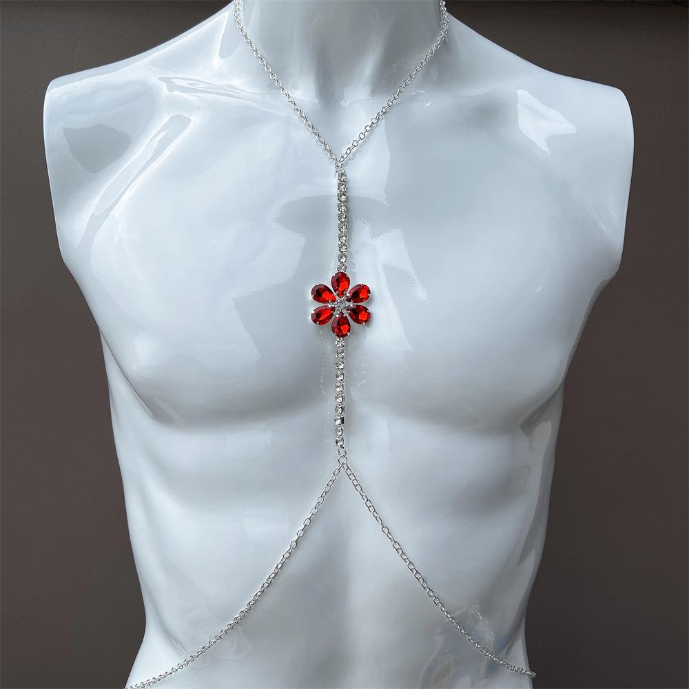

European And American Accessories, Sexy Simple Diamond Chest Chain, One-Piece Flower-Shaped Fashionable Rhinestone Body Chain Women S Chain