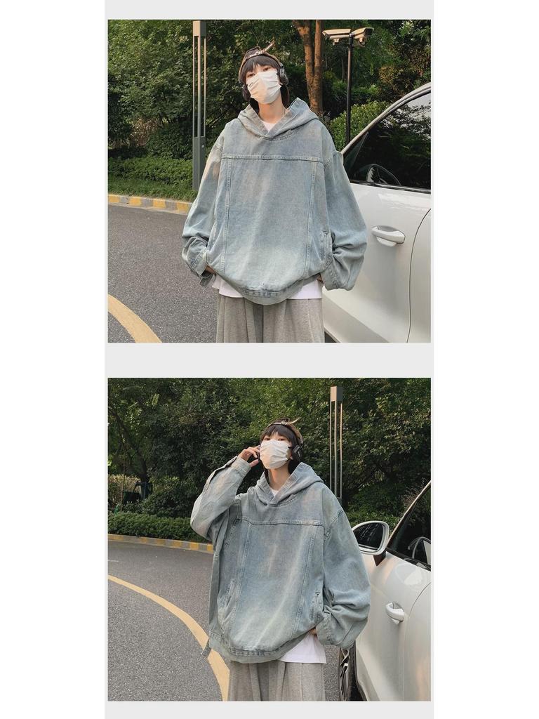 2023 Retro Washed Denim Hoodie Jacket - Unisex High Street Style