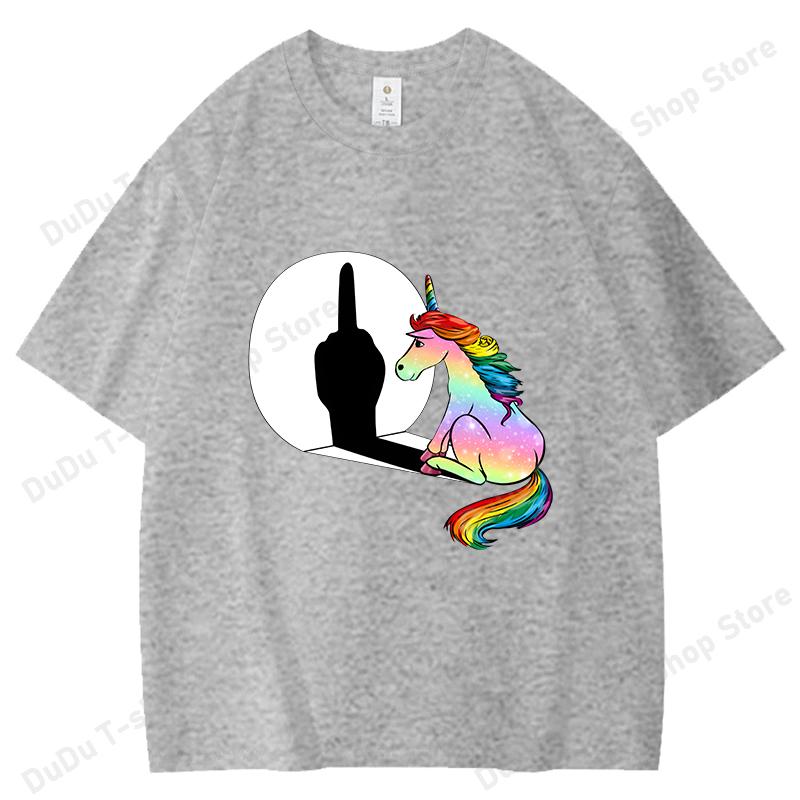 

Funny Unicorn Middle Finger Printed TShirts Women Unisex Short Sleeve Cotton 100 Round Neck Tee Shirt Casual Summer Tops S