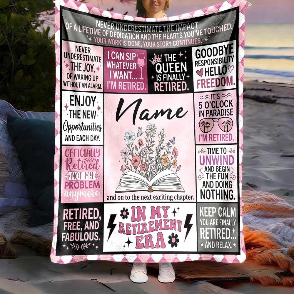 Retirement Celebration Customize Your Name Outdoor Blanket Comfortable Soft Lightweight Multiseasonal Blanket For Travel Camping Picnics Sofa Office