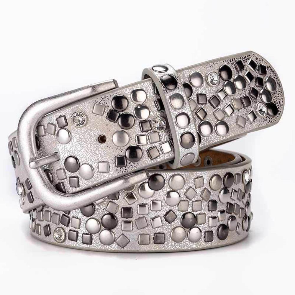 Luxury Pin Buckle Women's Belt Silver Studs Fashion Accessory Leather Belt Vintage Rivets Heavy Metal Belt Matching Jeans
