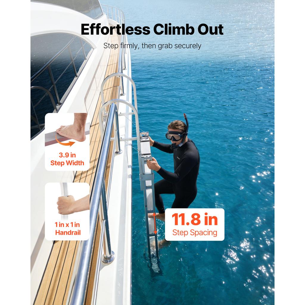 SucceBuy 5 Steps Retractable Dock Ladder Pontoon Boat Swim Ladder with Non-Slip Steps Adjustable Height for Boat Marine Boarding