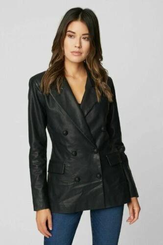 

Handmade Stylish Casual Formal New Black Women s Blazer Genuine Lambskin Leather 3XL чёрный