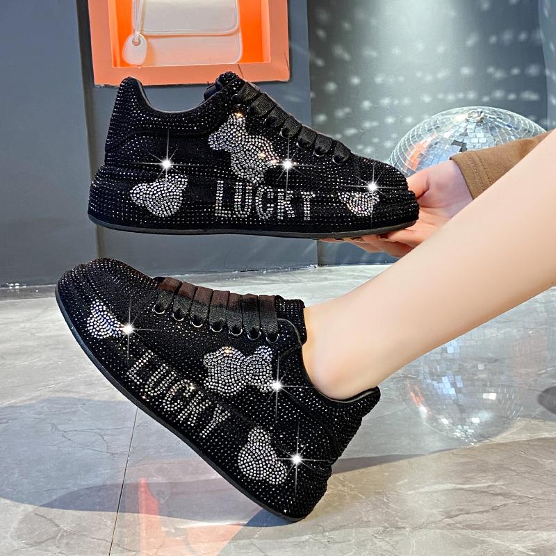 Fashion 5CM Spring Autumn Genuine Leather Women Shoes Style Fashion Platform Shoes Platforms Sneakers Tide Shine Bling Rhinestone Shoes