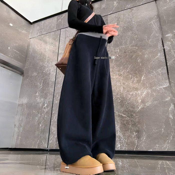 Women s Black Velvet Wide-Leg Sweatpants - Autumn/Winter 2025 Collection XL