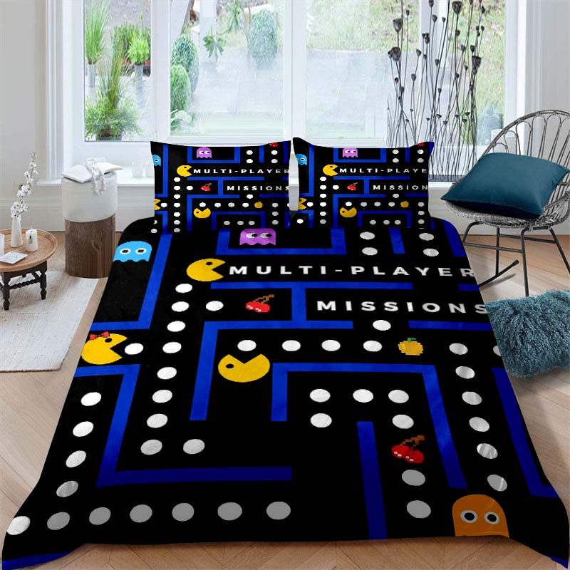 

Детский развивающий постельный комплект с принтом Pac-Man, включающий пододеяльник и две наволочки, — идеальный праздни 135x200cm
