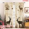 2pcs 2D Flat Printing Merry Christmas Scene Curtains Forest Deer Stars Vintage Wood (2) 100% Polyester Without Electricity