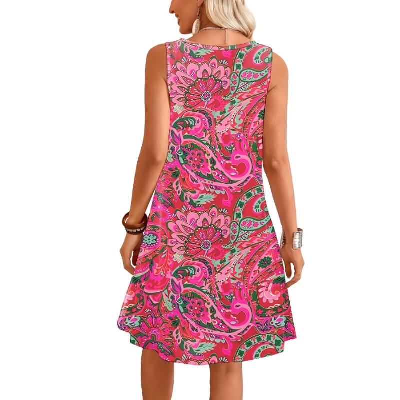 New Bohemian Paisley Print Sleeveless Dress for Women, Retro Print, Versatile for Vacation, Parties and Daily Wear