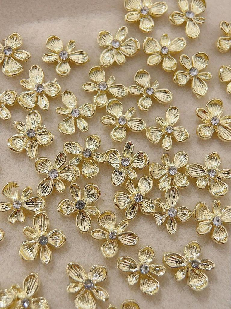 10pcs Flowers Nail Drills Rhinestones & Alloy Five-petal Flower Nail Art Decorations DIY Nail Charms Nail Gems Nail Supplies