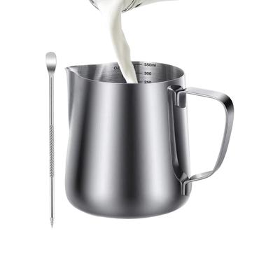 Milk Frother Cup Stainless Steel Milk Steaming Pitchers with Decorating Pen 350ml Dishwasher Safe Cappuccino Steaming Pouring