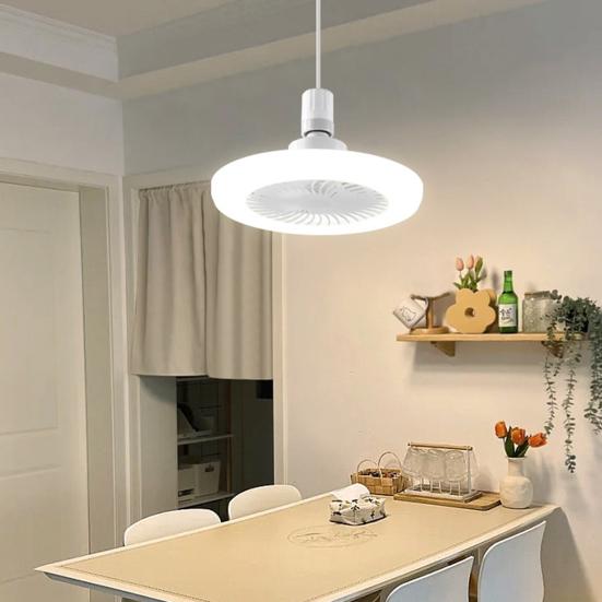 Geschlossener Deckenventilator mit Lichtfernbedienung, 3 Geschwindigkeitsstufen, geräuscharm, energiesparend, E27, Mini-Deckenventilator ohne Flügel, LED-Lampe