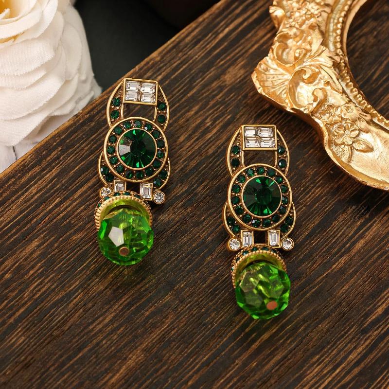 Vintage Floral And Bird Pattern Earrings Retro Palace Style Light Luxury Artistic Diamond-Studded Elegant Jewelry Gift