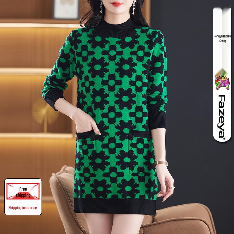 

Hengyuanxiang Женский вязаный свитер свободного кроя средней длины в корейском стиле для осени/зимы XXL 115 зелёный