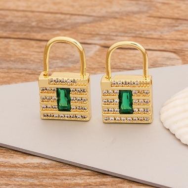 

New Fashion High Quality Punk Style Lock Earrings Padlock Pendant Copper CZ Earrings For Women Best Party Daily Gifts Jewelry зелёный