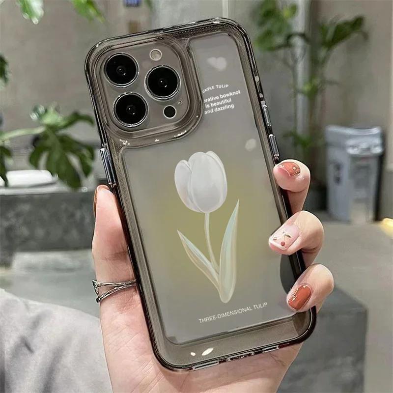 Tulip Phone Case For iPhone 16e 13 11 12 14 15 17 Air 16 Pro Max  7 8 15 Plus Shockproof Transparent Cover Silicone Fundas