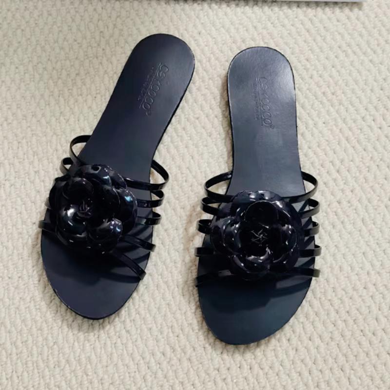 Comfortable Flower Design Narrow Strap Ladies Slippers 2025 Summer Beach Sweet Flat Casual Shoes Women Pumps Zapatos De Mujer