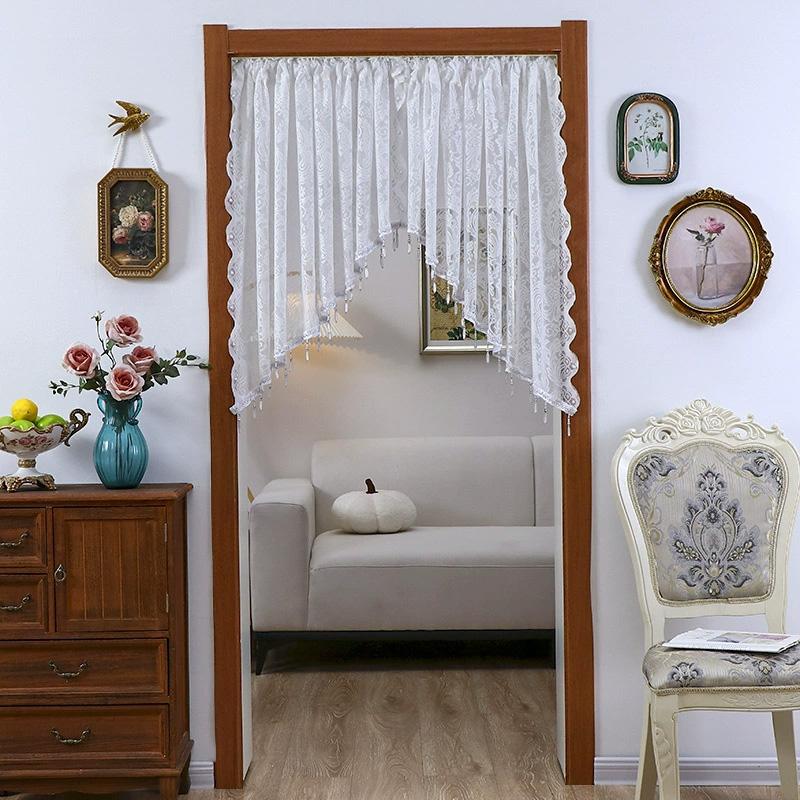 

1 шт./2 шт. Кружевная занавеска на дверь Французский винтаж Треугольный дизайн Домашний декор Цветочная вышивка Всесезонный Прозрачный тюль Полузанавеска 2pcs белый