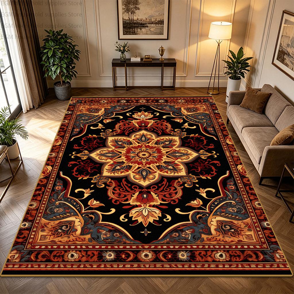 Retro Persian Style Carpet Luxury Living Room Large Area Rug Bohemian Floral Non-slip Washable Soft Fluffy Floor Mat for Bedroom