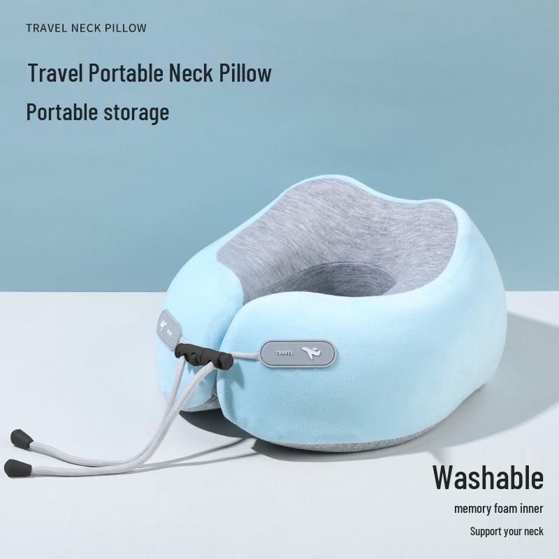 U-Shaped Memory Foam Travel Neck Pillow - Foldable Support for Airplane, Office Nap, with Customizable Logo Option