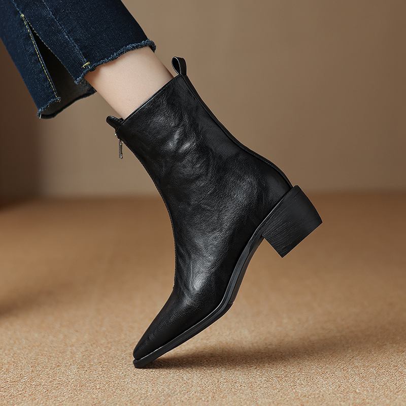 Krazing Pot PU Herbst Winter Schuhe Große Größe Chelsea Stiefel Square Toe Warm Halten Front Zipper Größe 43 Stiefeletten