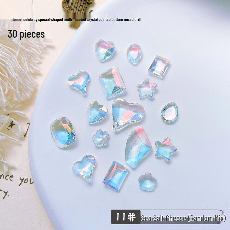 30-Piece Nail Art Crystal Rhinestones Set: Shiny Butterfly, Square, Asymmetrical Peach Heart Shapes