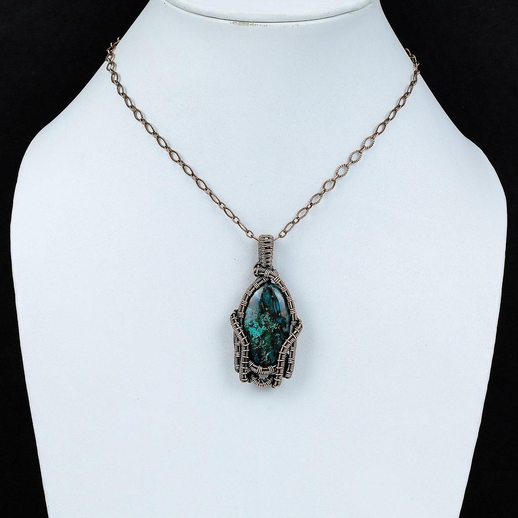 Chrysocolla Pendant Copper Wire Wrapped Pendant Handmade Designer Jewelry Real Gemstone Pendant Gift For Her Chrysocolla Copper Wire Jewelry