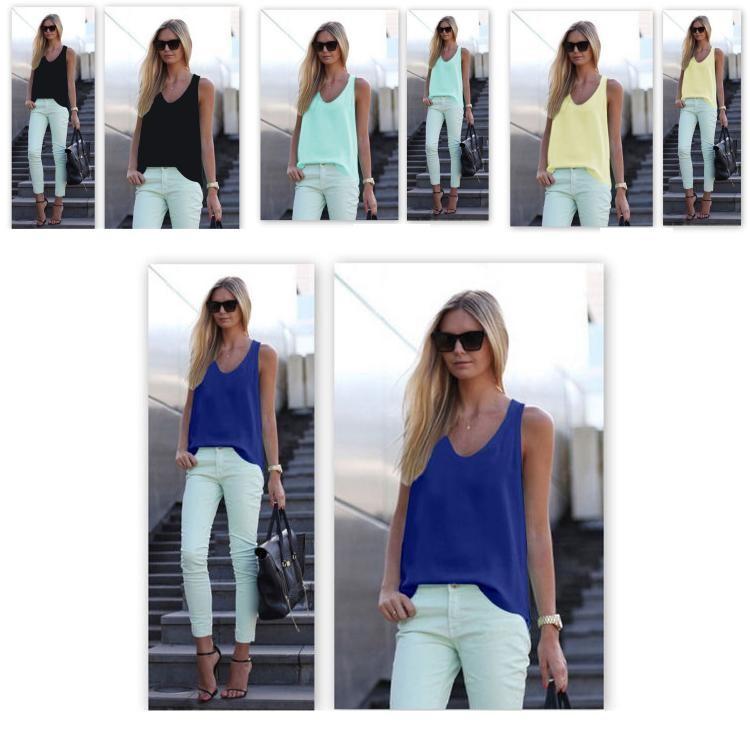 Womens Sleeveless Blouse With Solid Color Design For Casual Summer Wear