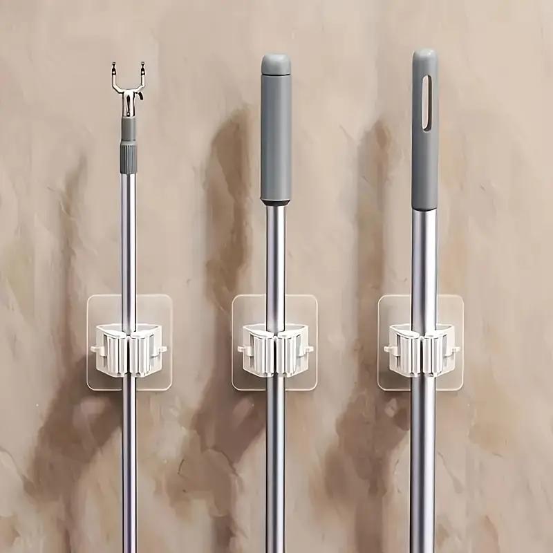 6BUC - Clemă puternică pentru mop cu scripete fără urme, suport pentru mătură suspendat fără perforare, cârlig pentru mop pentru baie, suport agățat cu cârlig adeziv