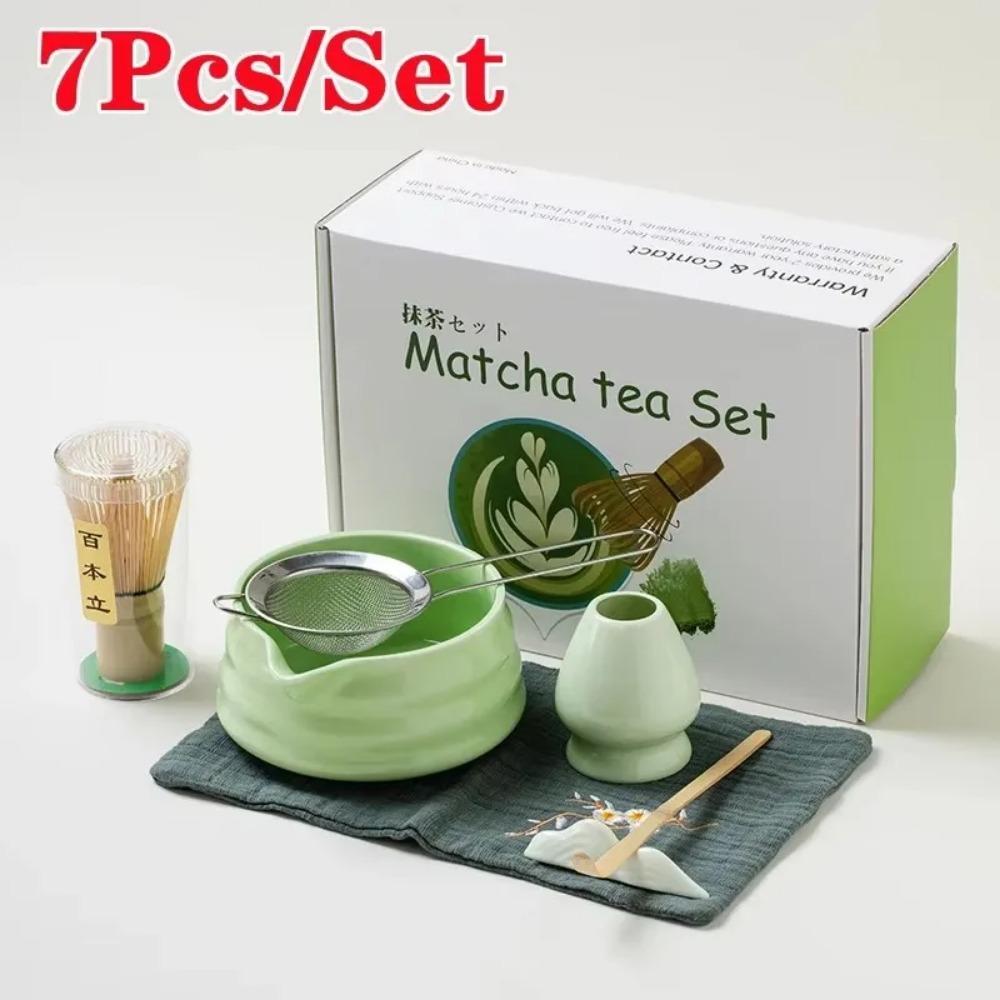 4Pcs 7 Pcs/set Japanese Matcha Blender Set Bamboo Whisk Matcha Brush Teaspoon Kiln Tea Set Beverage Shop Tea-Making Tools