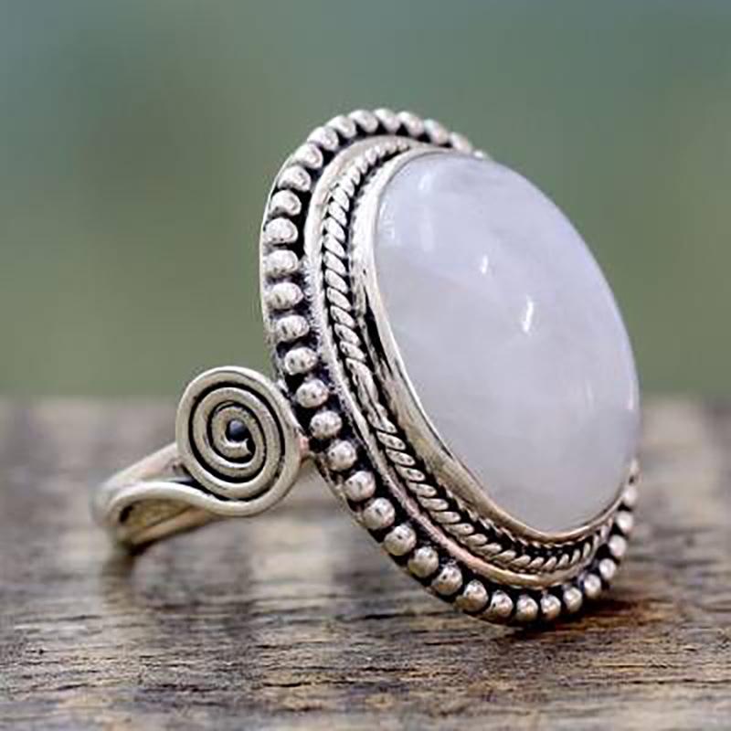 Cao Shi Women's Exaggerated Punk Style Moonstone Oval Engagement Ring