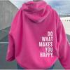 Womens Fleece-Lined Hoodie With Kangaroo Pocket Printed Letter Design Oversized Loose Fit Streetwear