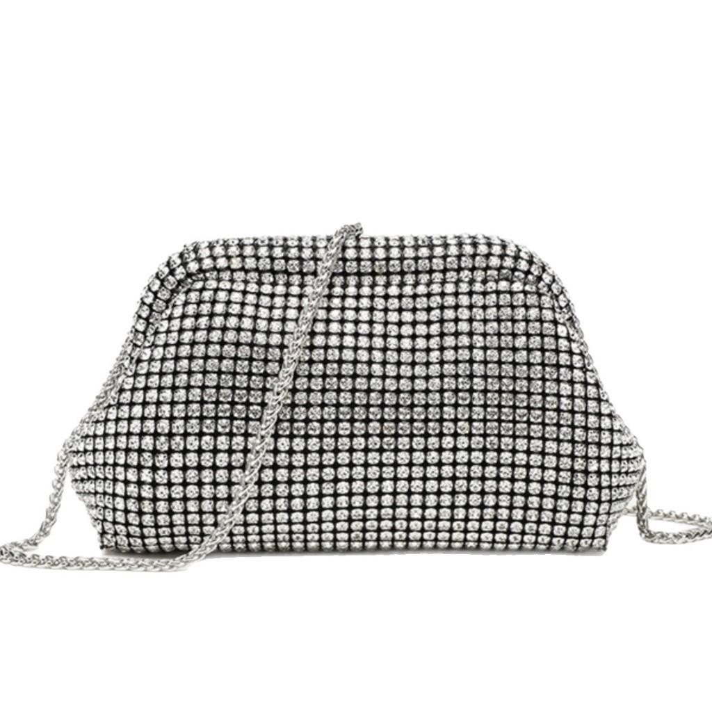 Pochette da sera in poliestere con strass per eventi formali