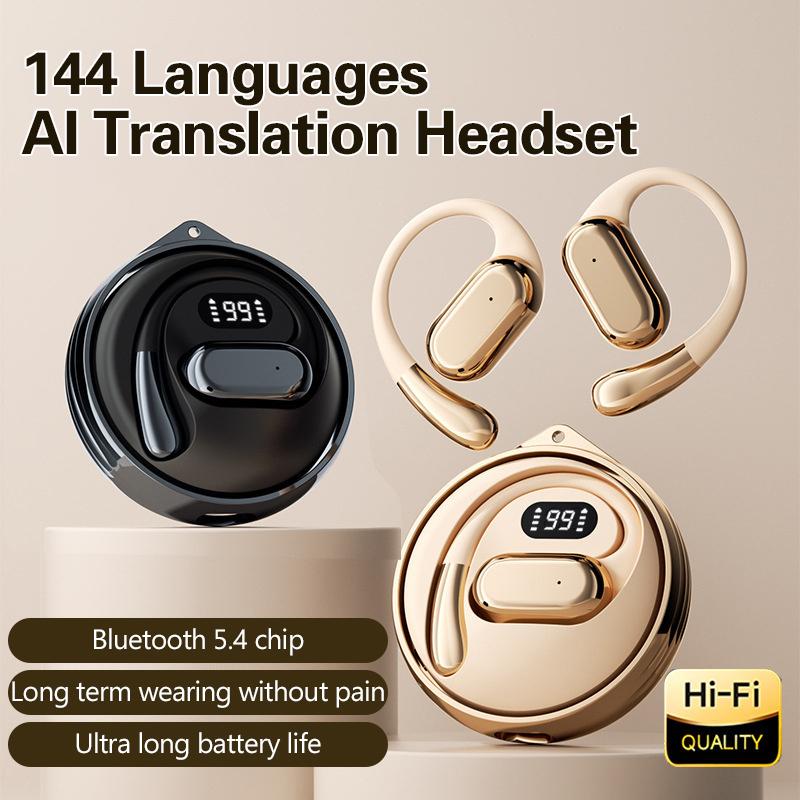 144 Sprachen Übersetzer Kopfhörer Ai Echtzeit Bluetooth Ohrhörer Hängende Drahtlose Kopfhörer Für Reisen Geschäft Sport Headset