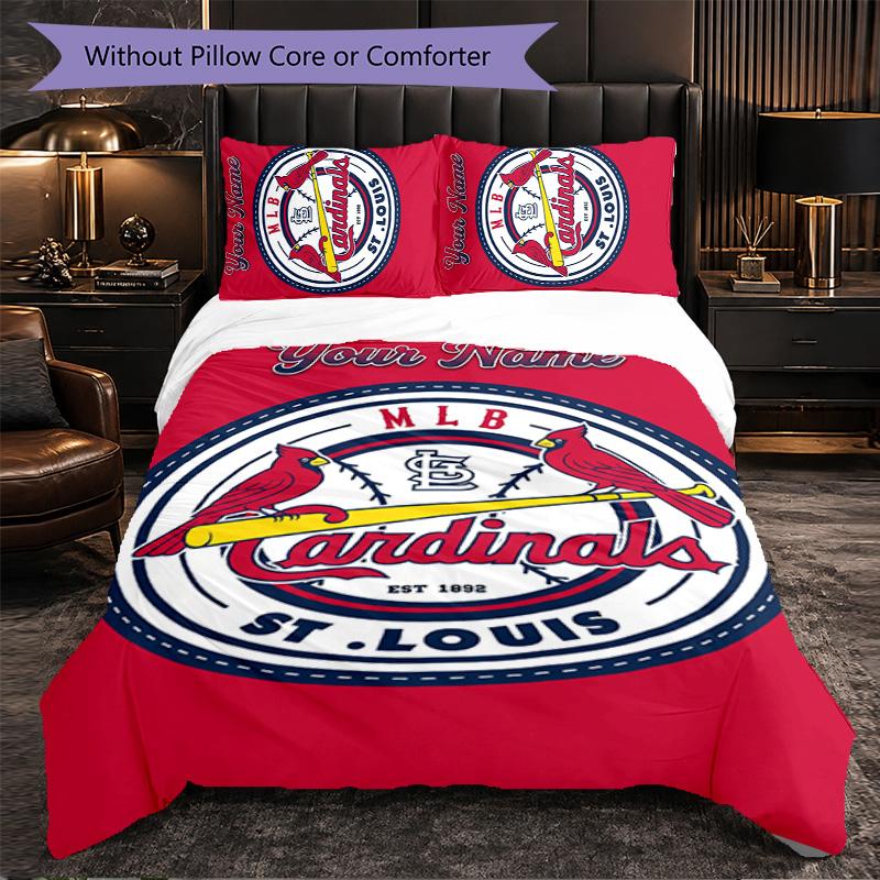 St. Louis Cardinals Customized Name Text Bedding Set, 1 Duvet Cover & 2 Pillowcases Personalized Bedroom Gift