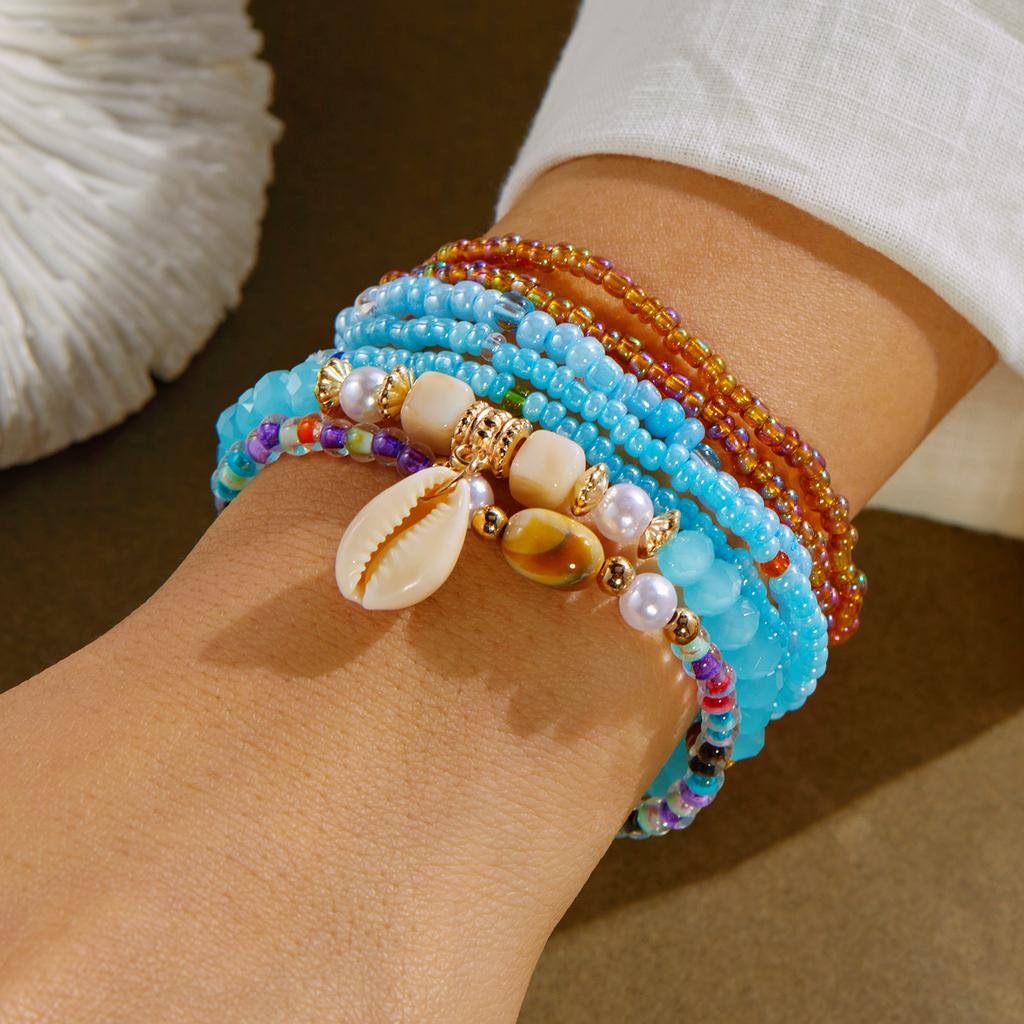 3/8 Stuks Boheemse Schelp Zeester Kralen Armband Set voor Vrouwen Zomer Strand Meerlaagse Gestapelde Parel Armbanden Feest Charme Sieraden