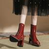 H768-8 Autumn and Winter Patent Leather Short Boots Women's Rear Zipper Thin Design Martin Boots Thick Heel Pointed Low Boots Are Not Tired