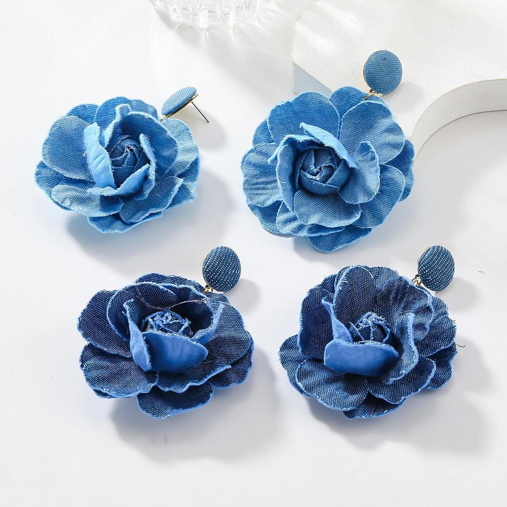 Autumn & Winter Floral Earrings: Blue Rose, Trendy Exaggerated Design for Women