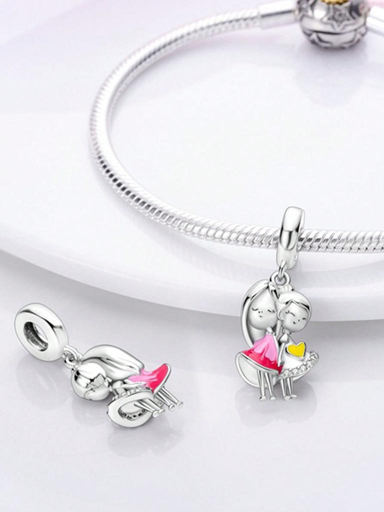 Charms Plata Heart-Shaped Happy Family Bead Charm Copper Plated Fit Charms Copper Original Bracelet For Jewelry Making Diy Charm