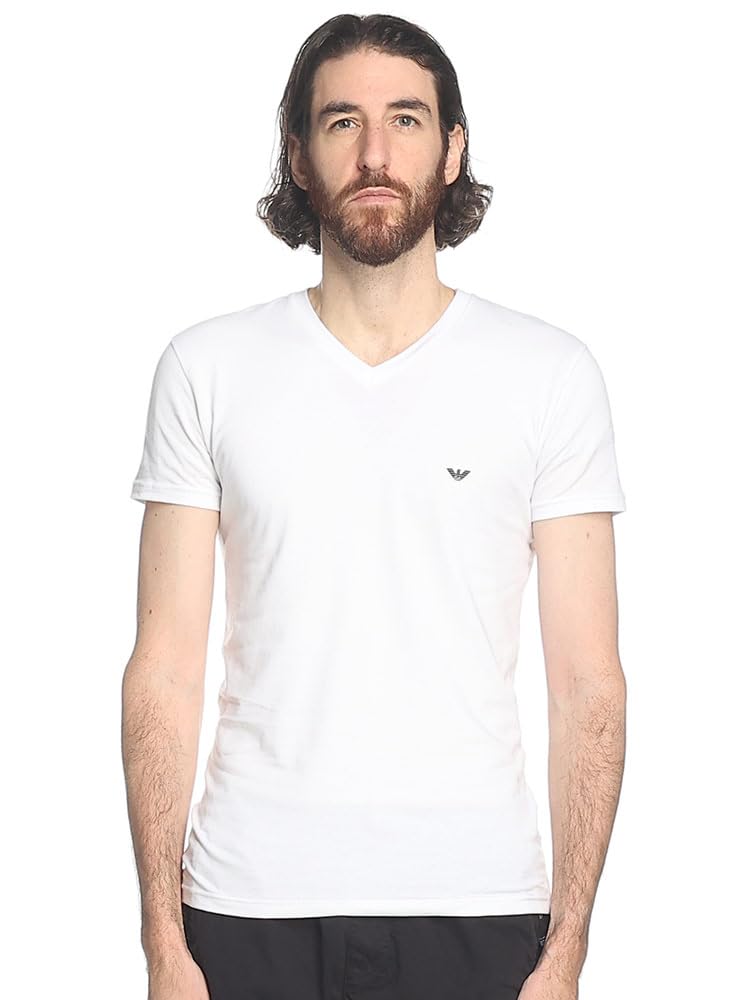 EMPORIO ARMANI One-Point V-Neck Short Sleeve Undershirt [EAU110810CC729] White / 2XL [Parallel Import]