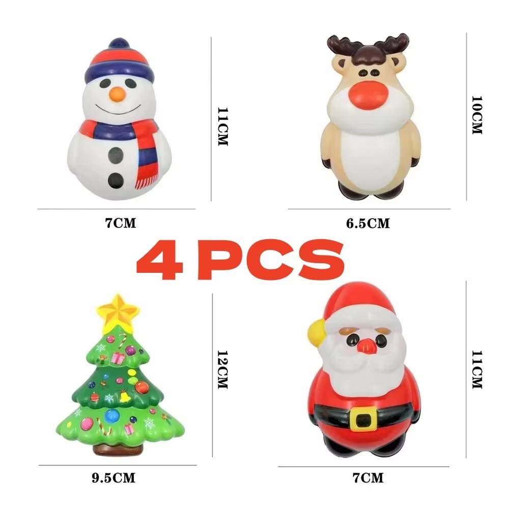 4 Pcs Christmas Slow Rebound Doll Pu Foam Toy Santa Claus Snowman Reindeer Christmas Tree Stress Relief Pinch Music