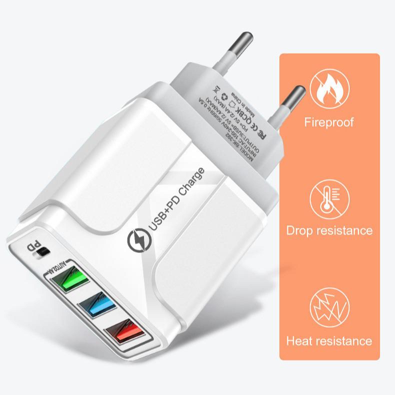 PD33W GaN Multi-Port Fast Charger with QC3.0 & 9V/12V Fast Charging European Standard