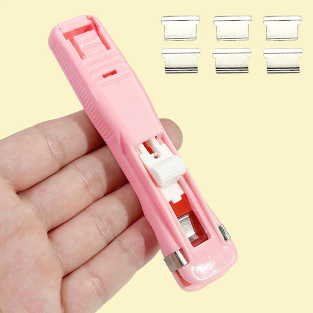 Small Stapler School Push Binder Clamp Dispenser Reusable Binder Clip Stapler for Document Home School Office Travel Classroom