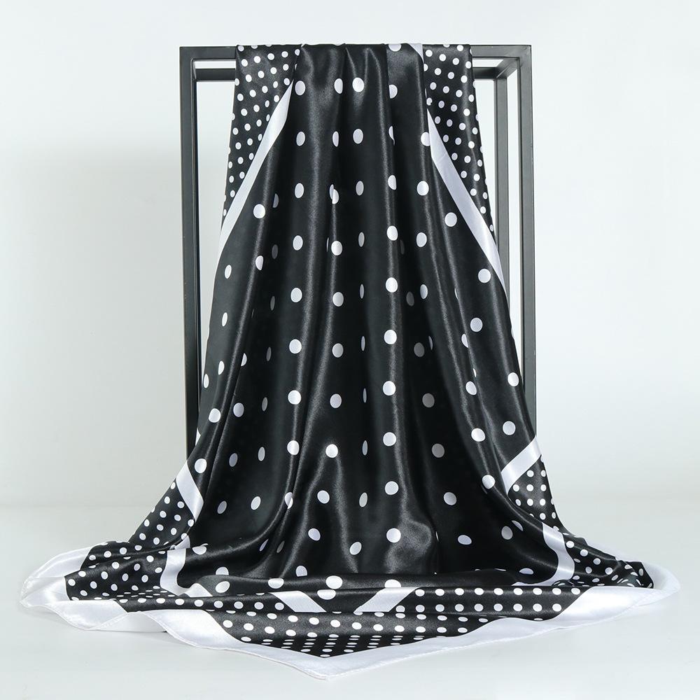 

Высококачественные роскошные шелковые шарфы, повязка на голову, шарфы, шейный шарф для женщин, шелковый шарф с цепочкой, женская декоративная шаль 90*90cm（tudung bawal) чёрный