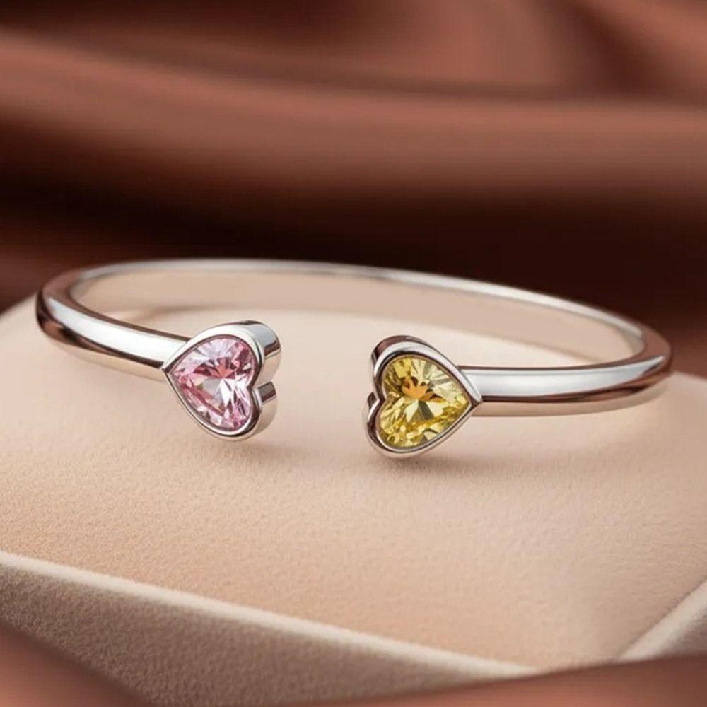 Herzförmiges Kristall Offenes Armband Zweifarbiges Armreifarmband Neuer Handgelenkschmuck Damen Mädchen