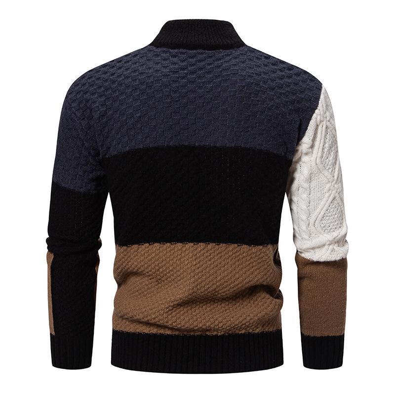 2024 Men's Color Block High Neck Sweater, Trendy Plus Size Knitwear for Autumn/Winter