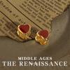 Burgundy Enamel Drop Glaze Earrings Collection Retro French Stud Earrings Hong Kong Style Earrings