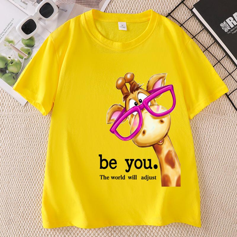Funny Giraffe Print Short Sleeve TShirt Unisex Unisex Round Neck Casual Streetwear Cotton Printed Graphic Tees Unisex Clothes