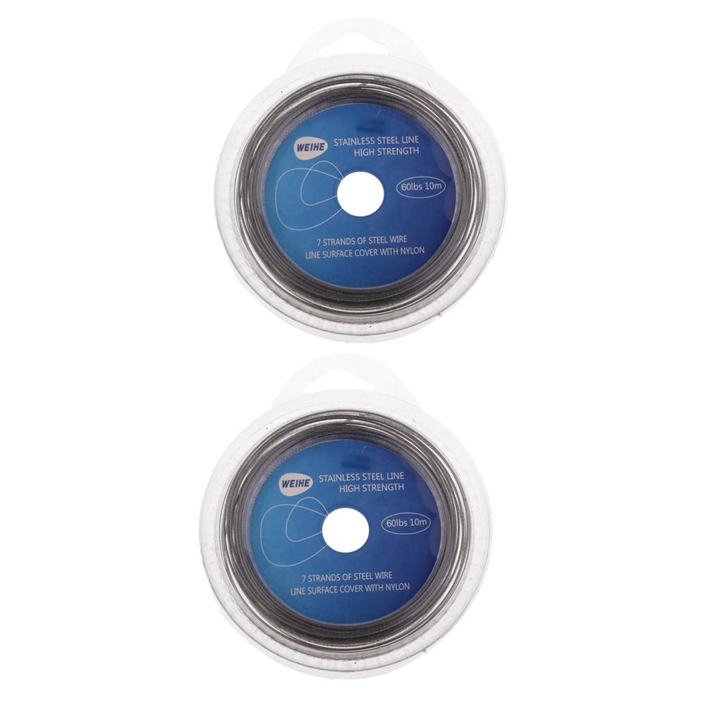 2 Pieces Steel Wire Fishing Line 10m Braided Leader 60LBS